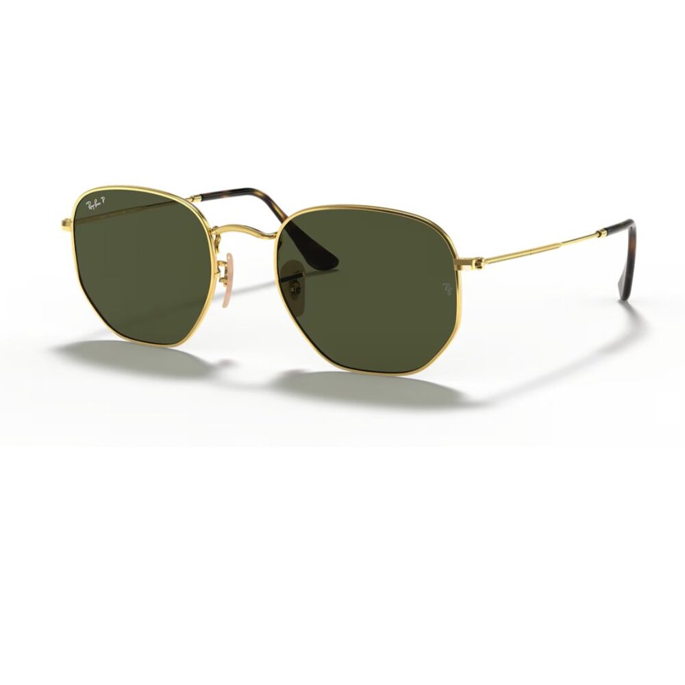 Ray-Ban Hexagonal Sunglasses Green Lenses Gold Metal Frame Adjustable Nosepads - Picture 2 of 13